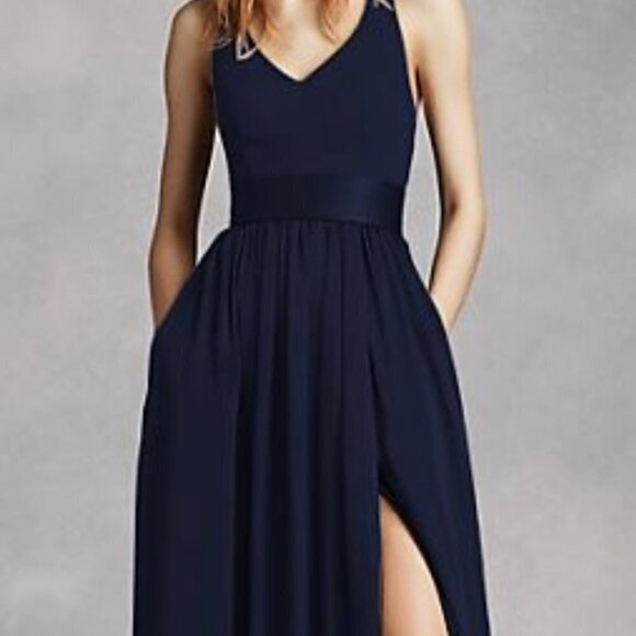 NWT White by Vera Wang Halter Gown With Slit Women Dress Size 0 - Picture 3 of 12